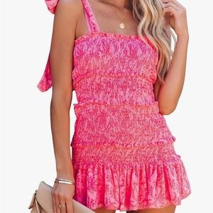 Pink and red ruffled smocked mini dress